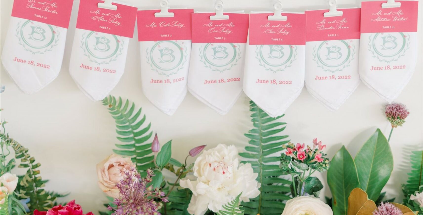 floral escort cards at wedding day