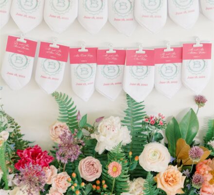 floral escort cards at wedding day