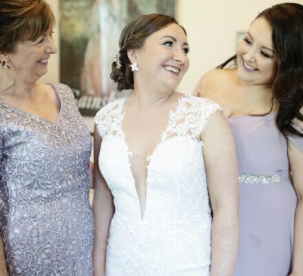 bride with mother and bridesmaid